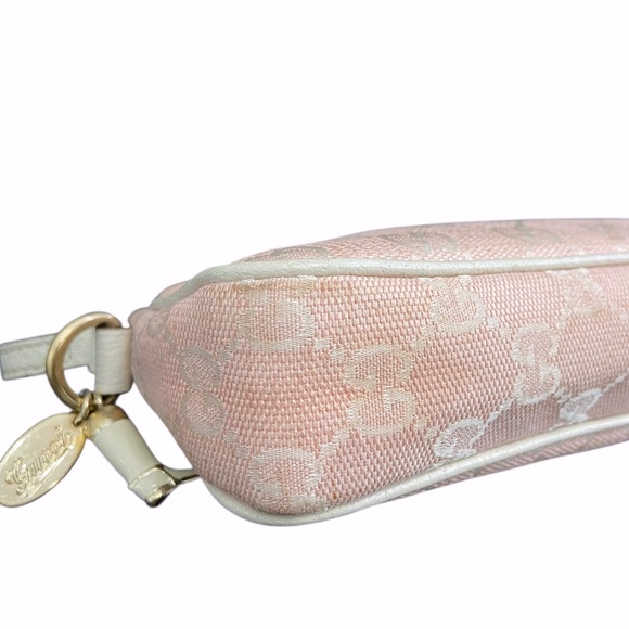 Authentic Gucci Pink Canvas Baguette Shoulder/Handbag Off-White Leather Trim Y2K - Picture 5 of 13